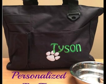 Personalized Dog Carrier Travel Accessory Overnight Bag Custom Embroidery Monogram Design Canvas Tote Puppy Organizer Zippered Storage