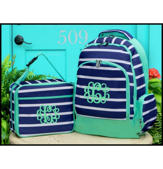 monogrammed backpack and lunchbox