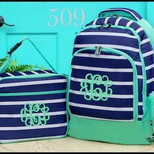 CLOSEOUT - Monogrammed Backpack & Lunchbox - Heavy Duty Presley Prep Backpack and Lunch Box Set - Girls Backpack - Boys Backpack Set