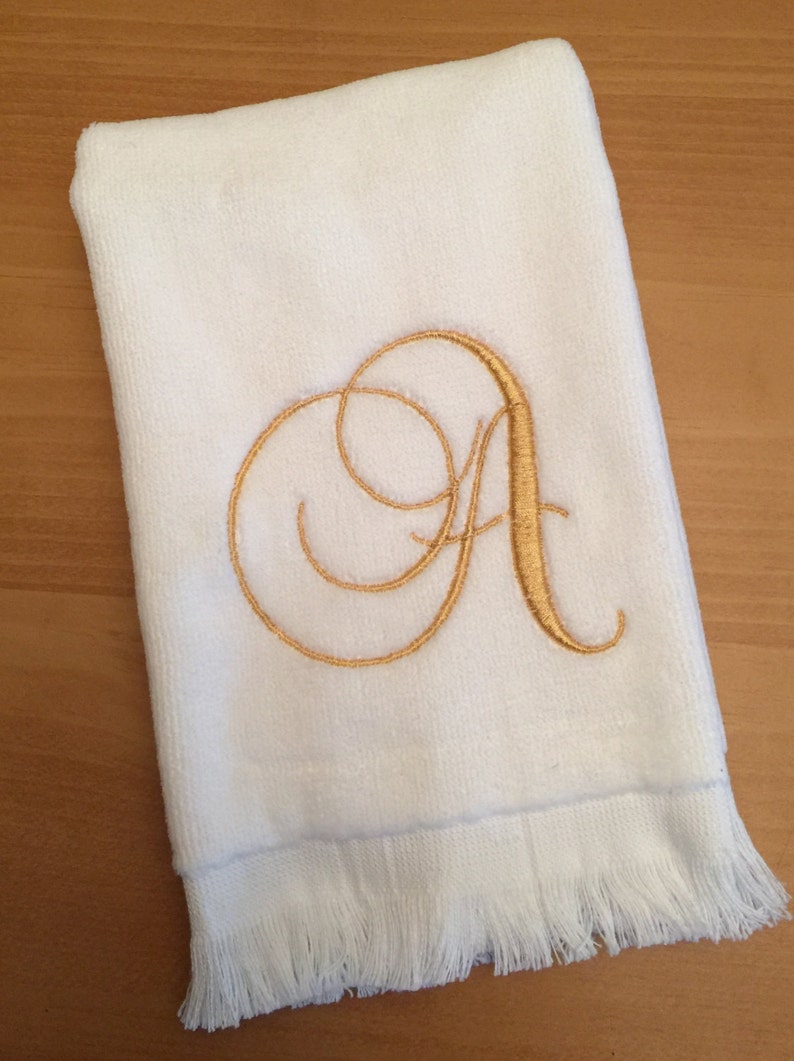 Single Initial Fingertip Towel Monogrammed Guest Embroidered Etsy
