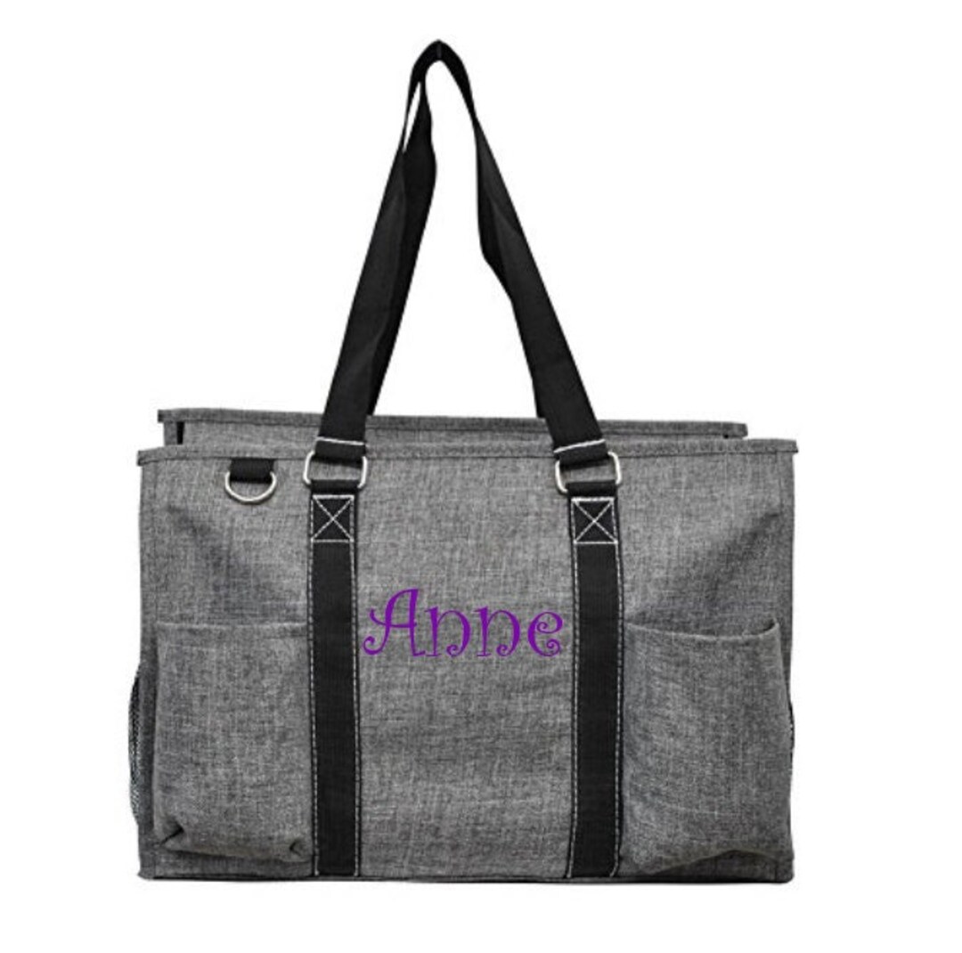 Large Tote With Name Embroidered Zippered Tote Bag - Etsy