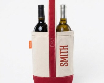 Personalized Two-Bottle Carrier Embroidered Canvas Wine Tote Thank you Gift Custom Wine Tote Hostess Gift Monogrammed Canvas Wine Tote