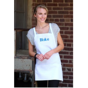 Custom Kitchen Apron Personalized Name Embroidery Navy Blue Fabric Cooking Gift Baker Present Home Chef Essential Quality Material Comfortable Fit Adjustable Straps Practical Gift Idea Perfect Cooking Accessory Custom Design Unique Present
