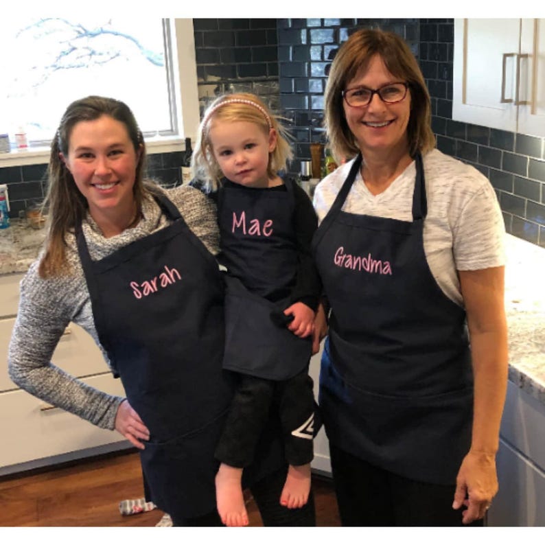 Monogrammed Apron Personalized Chef Custom Name Embroidery Kitchen Gift Idea Navy Blue Fabric Quality Cooking Present Perfect Birthday Gift Christmas Present Housewarming Gift Bridal Shower Gift Custom Thread Color Font Selection Unique