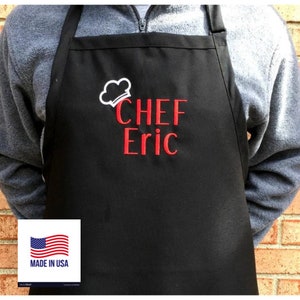Grill Apron - Personalized Aprons w/ Chef Design - Personalized Aprons for Him - Chef Aprons Embroidered - Personalized Gifts - Chef Gift