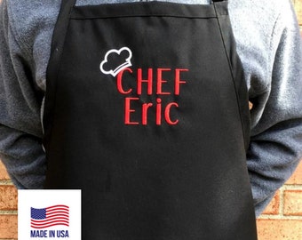 Personalized Chef Apron for Her Christmas Gifts for Men Cooking Bib Kitchen Accessory Grill Master Bbq Gift Dad Barbecue Cooking Wear XL
