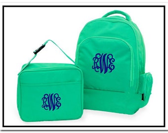 CLOSEOUT - Heavy Duty Monogrammed Backpack & Lunchbox - Buckingham Backpack and Lunch Box Set - Girls Backpack - Boys Backpack Set