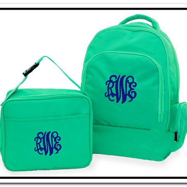 CLOSEOUT - Heavy Duty Monogrammed Backpack & Lunchbox - Buckingham Backpack and Lunch Box Set - Girls Backpack - Boys Backpack Set