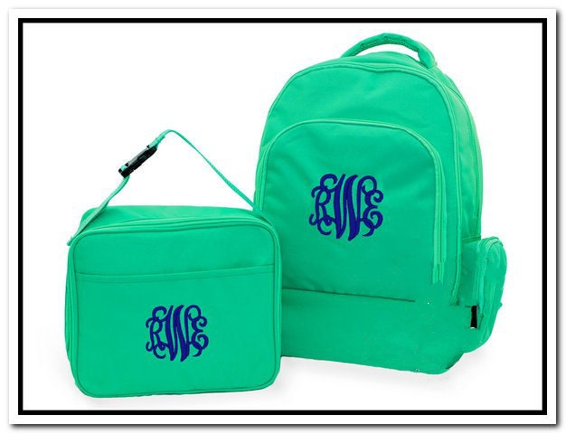 CLOSEOUT - Heavy Duty Monogrammed Backpack & Lunchbox - Buckingham Backpack and Lunch Box Set - Girls Backpack - Boys Backpack Set