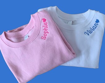 Toddler Neckline Collar with Heart Embroidered Toddler Sweatshirt Kids Personalized Sweatshirt Personalized Toddler Gift For Valentines Day