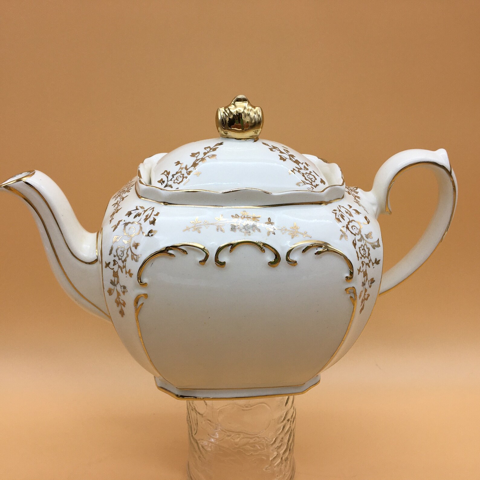SADLER CUBE TEAPOT Ivory With Gold Trim & Florals Etsy