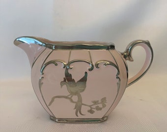 SADLER PINK CUBE Creamer with Silver Bird of Paradise