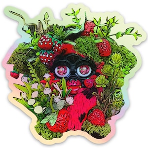 Holographische Vinyl-Aufkleber | Erdbeere Custom Furby Design | Knochenbau | NICHT AI