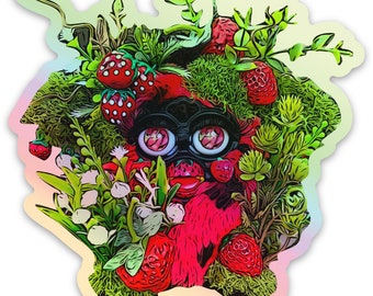 Holographic Vinyl Sticker | Strawberry Custom Furby Design | BoneBurrow | NOT AI