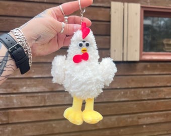 Furby-Inspired Oddbody | White Chicken Bag Charm | OOAK Collectible Plushie | BoneBurrow