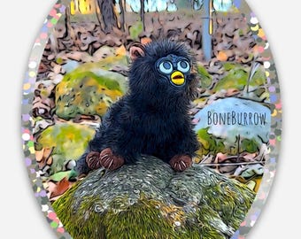 Glitter Vinyl Sticker | Furby-Inspired Oddbody |  Custom OOAK Design | BoneBurrow | Fuzzy Cat
