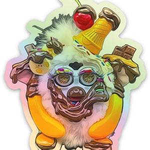Holographische Vinyl-Aufkleber | Benutzerdefinierte Furby Design Banana Split | Knochenbau | NICHT AI