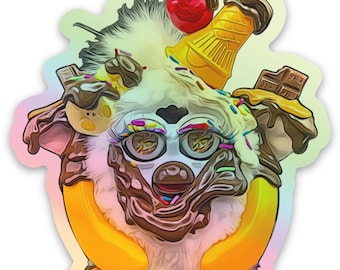 Holografisk vinylklistermärke | Banana Split Anpassad Furby Design | BoneBurrow | INTE AI