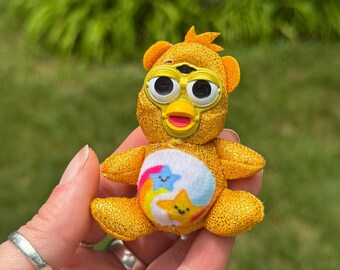 Gold Carebear Furby-Inspired Oddbody | OOAK Collectible Plushie | BoneBurrow