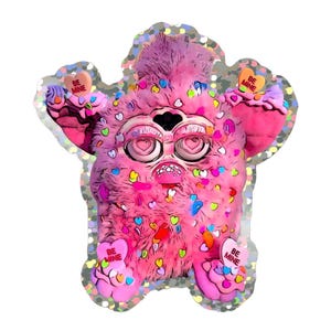 Glitzer Vinyl Aufkleber | Furby-inspiriert |  Benutzerdefiniertes OOAK-Design | Knochenbau | Valentinstag