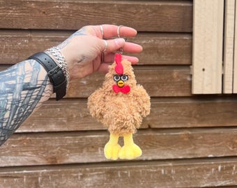 Furby-Inspired Oddbody | Brown Chicken Keychain | OOAK Collectible Plushie | BoneBurrow