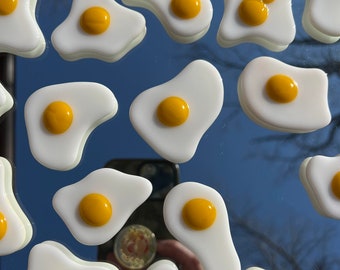 Fused Glass Over Easy Eggs | Three (3) Pack | Magnets Optional