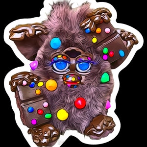 Die geschnittenen Vinyl-Aufkleber | Cosmic Brownie Furby-inspiriertes Design | Knochenbau | NICHT AI