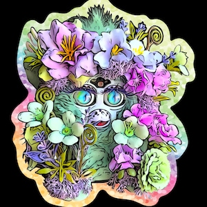 Glitter Vinyl Sticker | Lavender Mint Floral Furby Custom Design | BoneBurrow | NOT AI