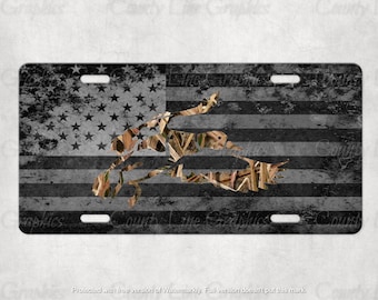 American Flag License Plate - Camouflage Duck Graphic Vanity Plate - Vehicle Novelty Plate - Hunter Gift