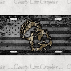 American Flag License Plate - Bottomlands Camo Turkey Graphic Vanity Plate - Vehicle Novelty Plate - Turkey Silhouette - Hunter Gift