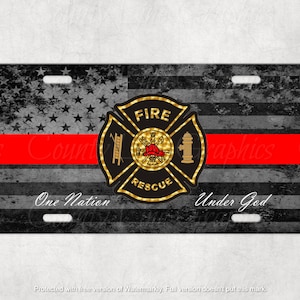 American Flag Firefighter, Fireman License Plate - Public Safety Vanity Plate - Personalized Thin Red Line Auto Car Tag - Firefighter Gift
