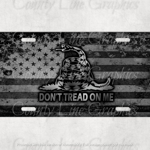 Distressed American Flag License Plate - Muted Gray Don't Tread on Me Vanity Plate - Gadsden Flag Auto Tag - Gifts for Him - DTOM