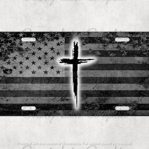 American Flag License Plate - Black Distressed Cross Graphic Vanity Plate - Cross Auto Car Tag - Distressed Cross Novelty Plate - Cross Gift