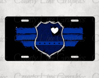 Back The Blue License Plate - Add Your Monogram - Blue Line Badge Series Gift - Public Safety Plate - Police Family Law Enforcement Car Tag