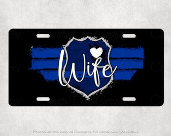 Wife Back The Blue License Plate - Blue Line Badge Series Gift - Public Safety Vanity Plate - Police Family Law Enforcement Auto Car Tag