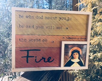 St. Catherine van Siena Reclaimed Wood Burned Frame