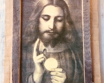 Eucharistische Jezus teruggewonnen houten lijst