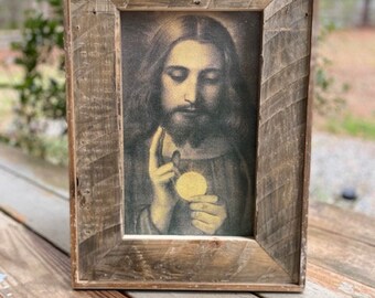 Eucharistische Jezus teruggewonnen houten lijst