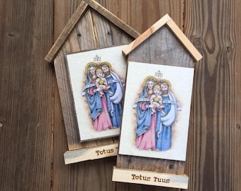 Mini-schrijn van teruggewonnen hout Heilige Familie