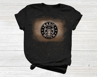 Basic Witch Bleached Tee - Halloween Shirt - Distressed - Cute Shirt Holiday