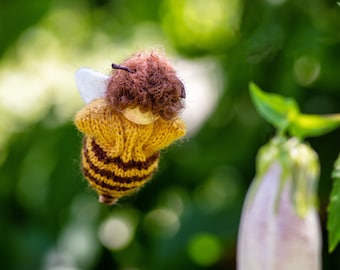 Bee plush primitive Waldorf doll: supernatural gifts for bee lovers, holiday favors soft sculpture doll