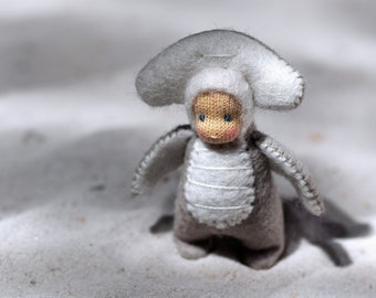 Miniature Hammerhead Doll – Handmade Wool Art Doll – Nautical Ocean Decor