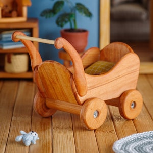 Houten poppenwagen voor kleine poppen - Poppenhuisminiatuurwagen