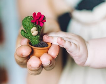Small felt cactus Waldorf art doll: miniature handmade supernatural gifts baby cactus