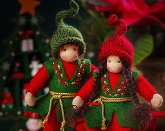 OOAK Waldorf Christmas Elf Doll: Handmade Holiday Decoration, Collectible Gift
