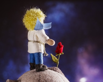 Little prince art doll on the planet - easter gift idea - felt dolls for gift box