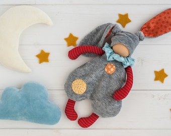 Waldorf Bunny Baby Doll – Soft Cotton Velour, Wool Stuffed – Handmade Toy