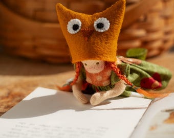 Waldorf Pocket Owl Doll – Handmade Poseable Toy with Acorn Bag (11 cm)