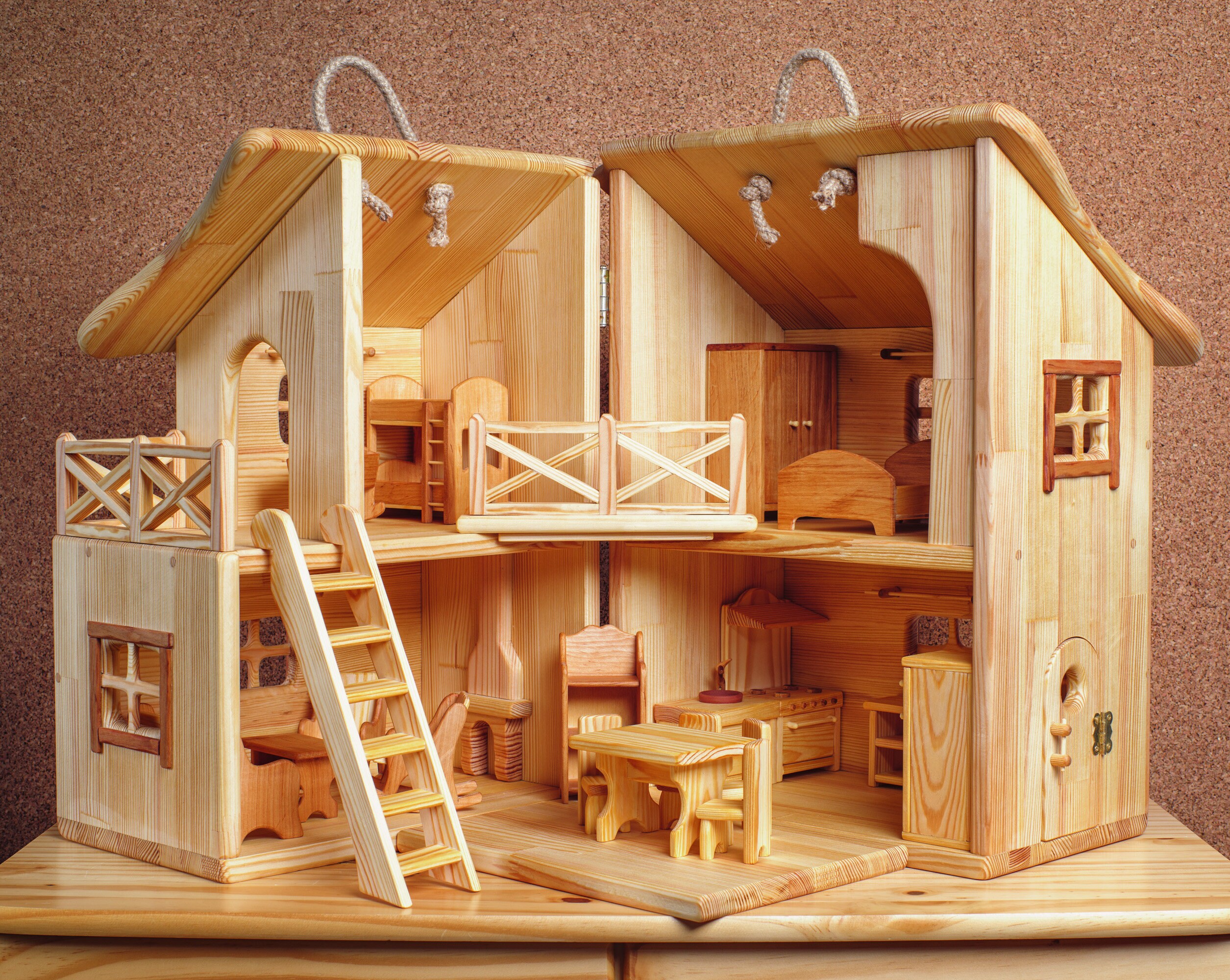 Wooden Dollhouse Set With Furniture Waldorf Doll House Etsy Canada