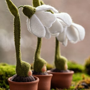 Felt Snowdrop flower child: Waldorf doll in little ceramic pot, flower gardener gift, birth month flowers